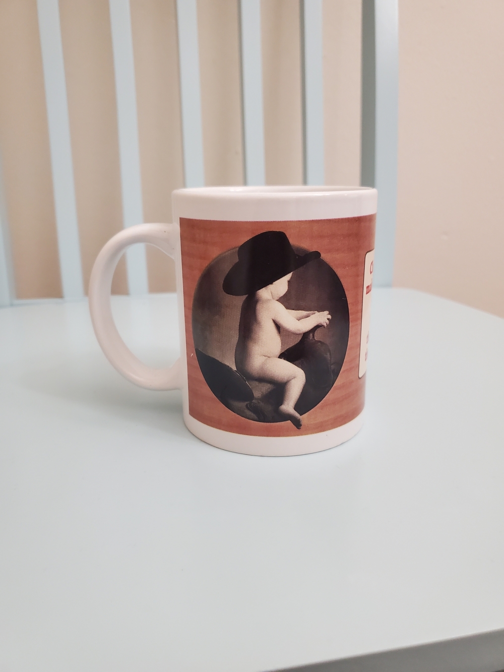 Decorative White Ceramic Mug with Vintage Baby Artwork